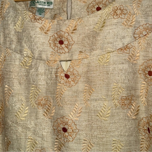 Austin Reed Womens Tan Sleeveless Embroidered Orange Flowers Dress 14 - Picture 4 of 11